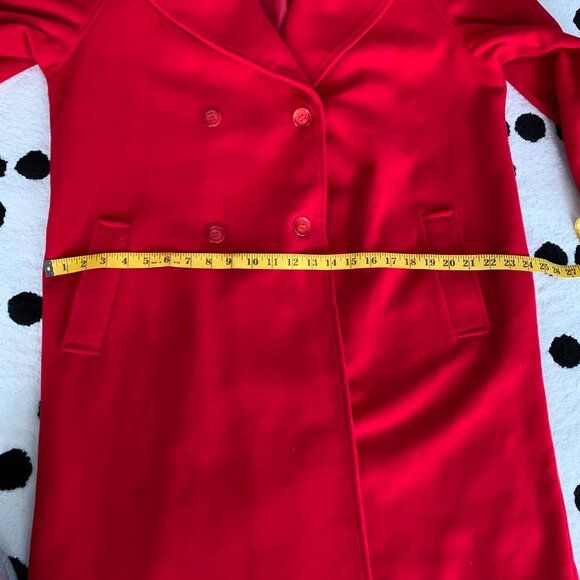 Vintage 90s Red Wool Cashmere Long Overcoat Double Breasted Belted Trench Coat - Picture 13 of 16